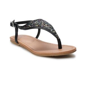 Girls Black Memory Foam Glitter Sandals